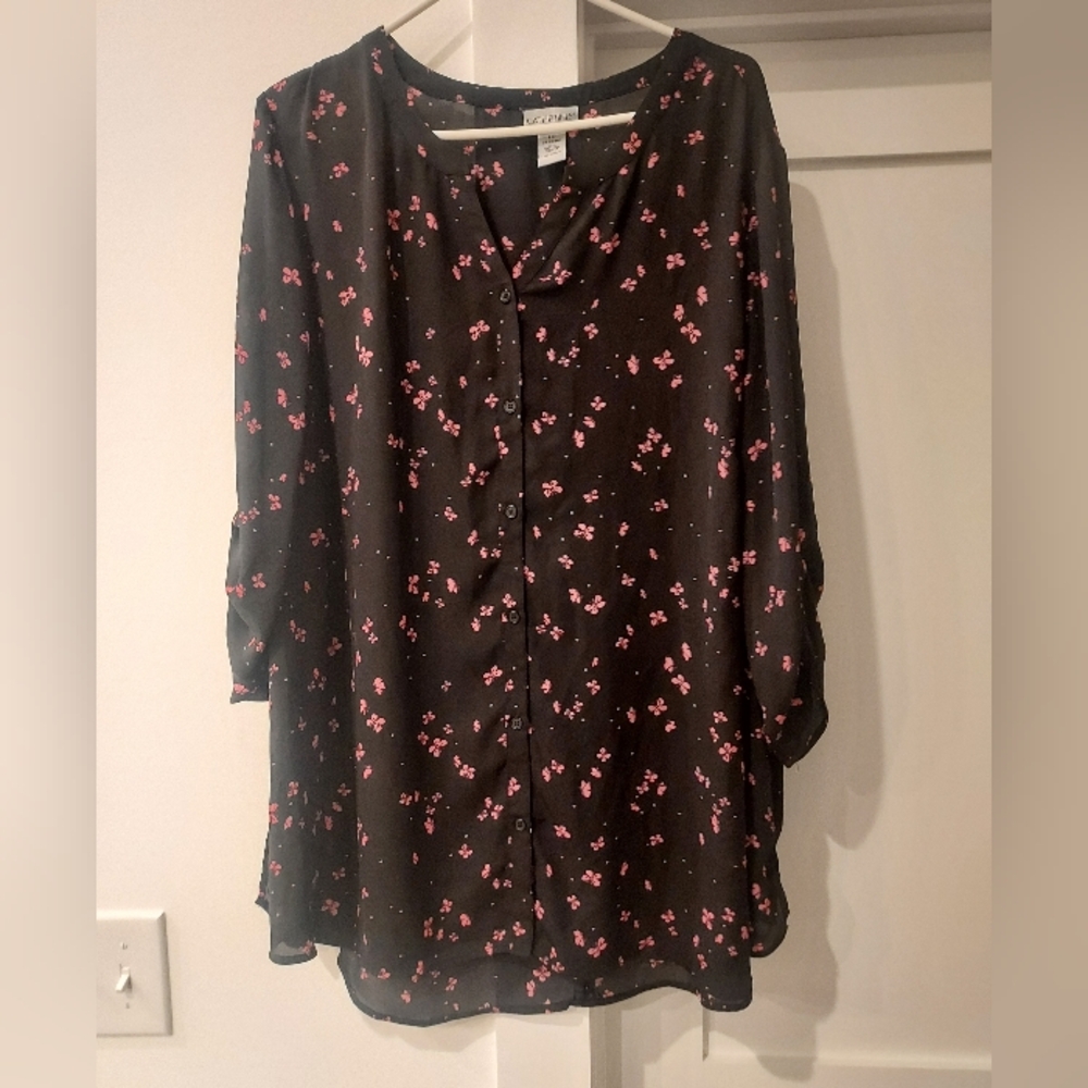 Catherines Sheer Blouse Floral. 2X